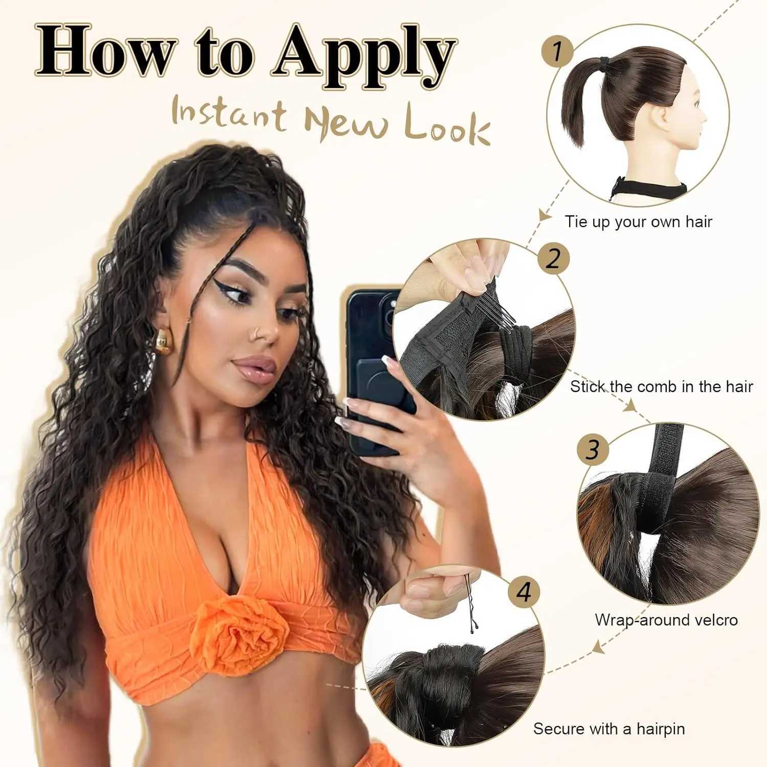 Synthetic Corn Wave Ponytail Extension Long Wavy Curly Wrap Around Ponytail Clip in Ponytail Hairpiece for Women Girls Daily UseXJ241221
