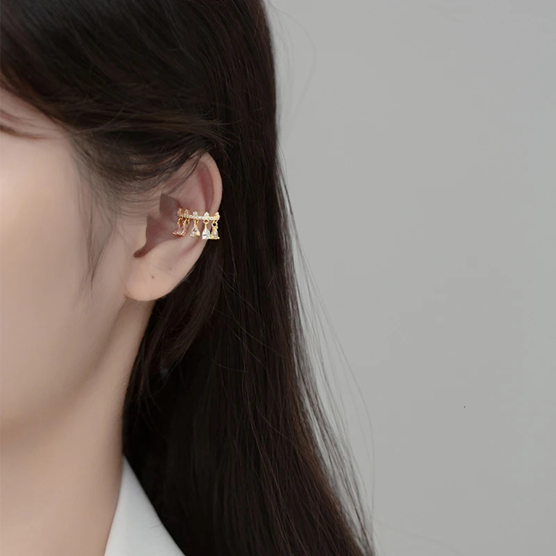 Clip Earrings For Women Ear Cuffs SILVER 925 Gold Color Water Drop Tassel Zircon Fine Jewelry Trend 241220