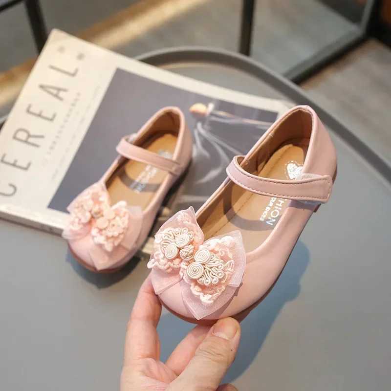 Sneakers Girls Princess Leather Shoes Solid Color Elegant Childrens Flats Fashion Sweet Kids Stage Performance Single Shoes Round-toe H241221