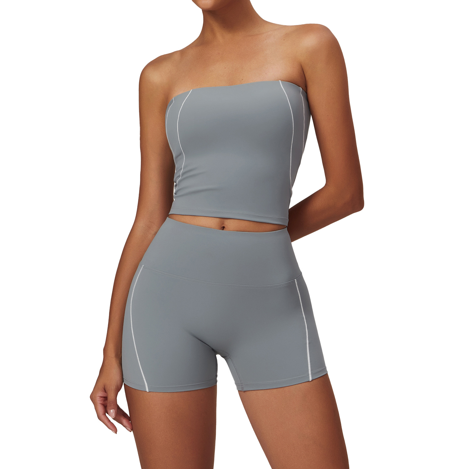 Nude Strapless Big Backless Yoga Non-Slip Raglan Sports Running Inner Outer Fitness Top