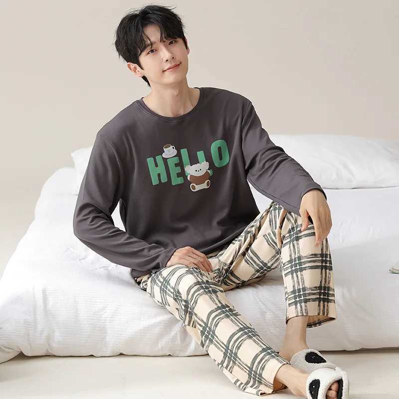 High quality pure cotton pajamas set for mens autumn and winter long sved Korean version Spwear mens cartoon loose casual jacket W241221