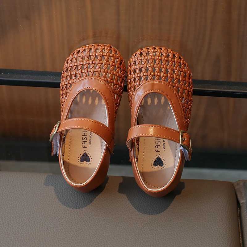 Sneakers Girls Artificial Leather Shoes 2024 Summer New Children Hollow Casual Sandals Kids Fashion Shoe H241221