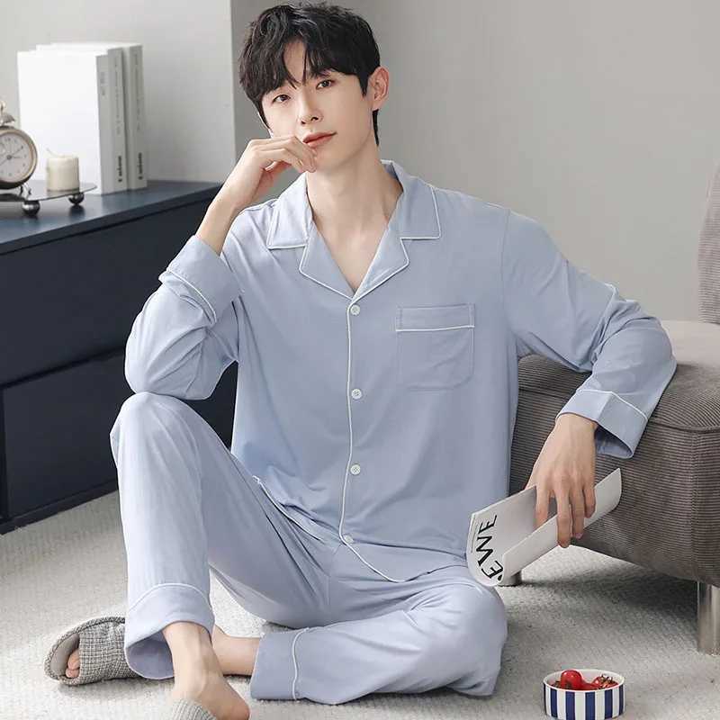 Autumn pajama set mens long sleeved Modal cotton thin teenage mens large-sized spring dress mens pajama set W241221