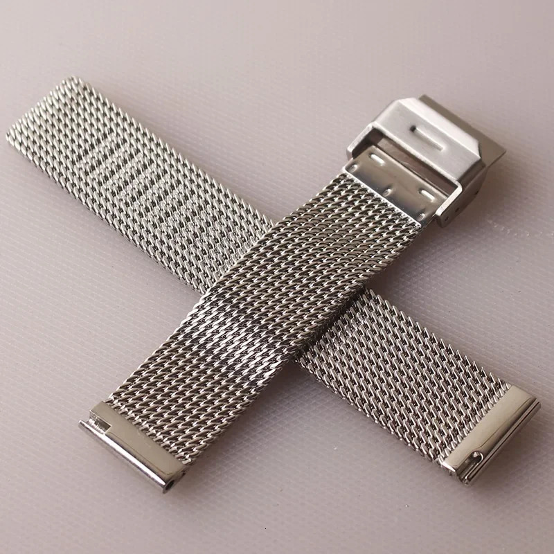 Stainless steel mesh watchband 18mm 20mm 21mm 22mm 24mm silver watch strap bracelet special fold clasp deployment quick pin 241220