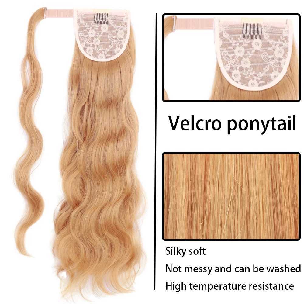 XINRAN Synthetic Long Hollywood Wave Ponytail Extension Wrap Around Ponytail Clip in Hair Extensions for Women Black Blonde RedXJ241221