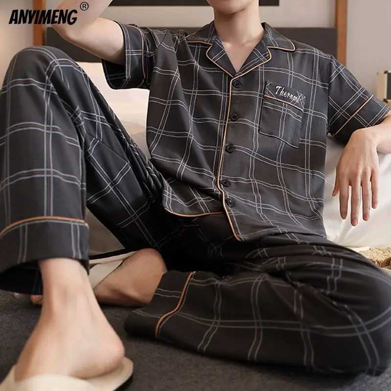 L-5XL Plus size mens summer short sleeved lapel pajamas set mens casual cotton pajamas W241221