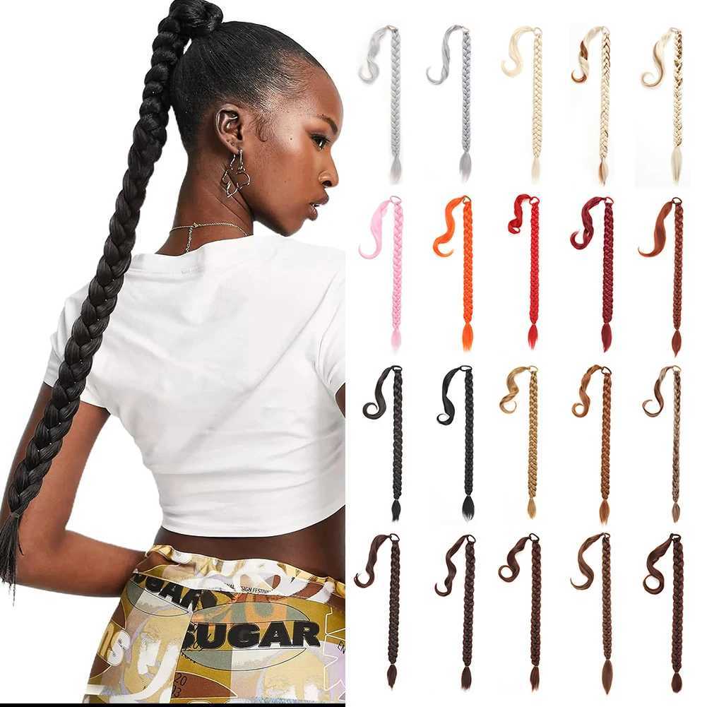 Long DIY Braided Ponytail Extension With Hair Tie Straight Wrap Around Synthetic Hair ExtensionsXJ241221