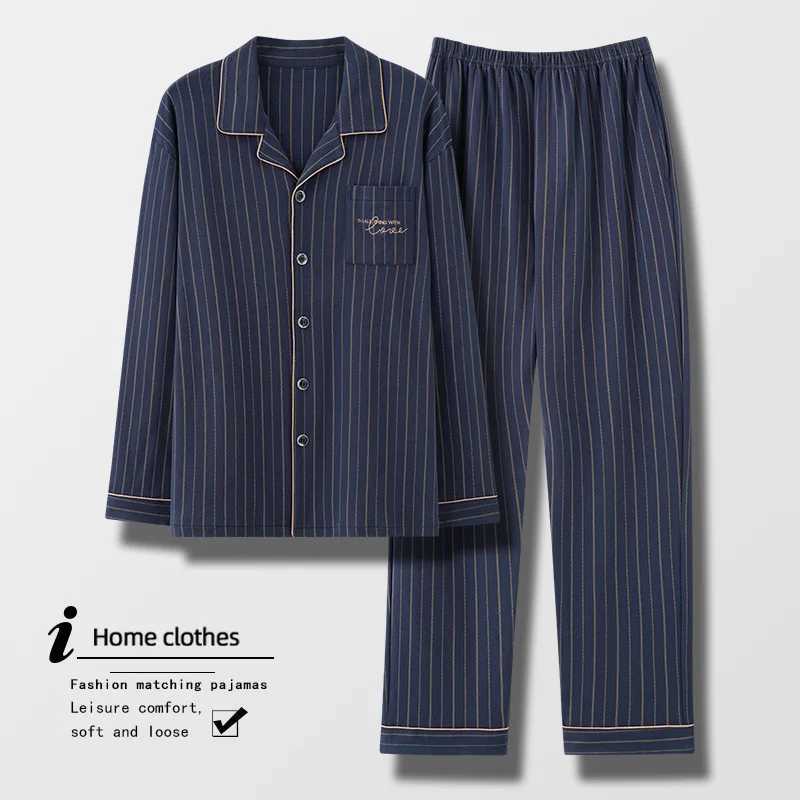 High quality 100% cotton pajama set for mens spring and autumn long sved mens casual wear autumn and winter large-sized Spwear Gents W241221
