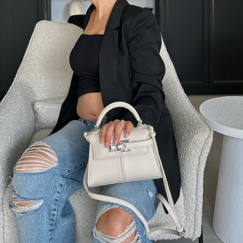 New Classic Women's Bag Designer Handbag and Wallet 2025 New PU Lychee Texture Lock Decoration Top Handle Small Shoulders