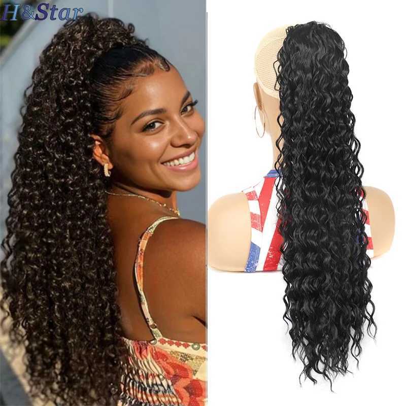 H STAR 22Inch Long Synthetic Kinky Curly Drawstring Ponytail Wrap Ponytails Clip In Hair Extensions for WomenXJ241221