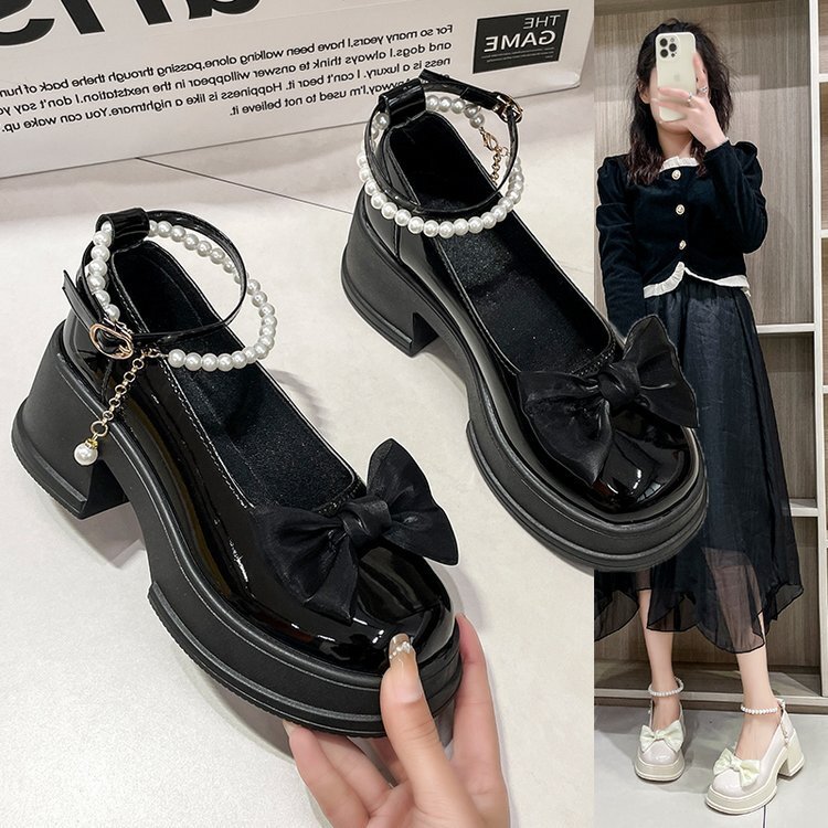 Mary Jane Ddmywed Single Women S Spring Summer New Fashion Sweet Bow Bottom Thick Heel Pearl Small Leather Shoes Chinese Brand F Ddmysaturn