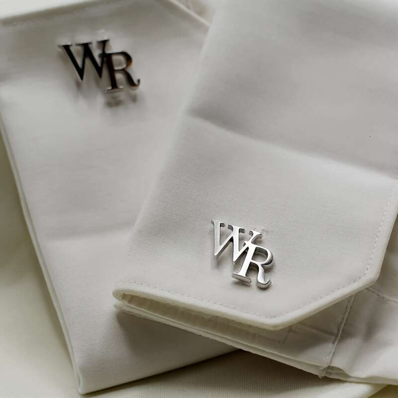 LALAVARA A pair of customized stainless steel white Golden simple two-letter cuffks, Men's suit shirt business jewelry, gift for father, husband,