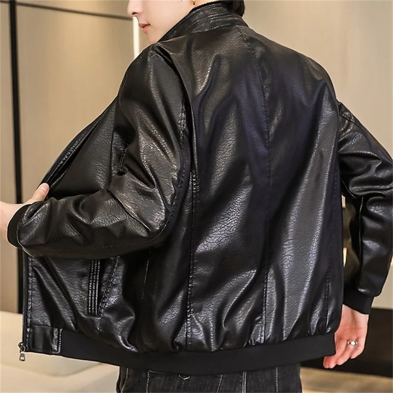 Leather Jacket for Men Autumn and Winter Style Velvet Warm Fashion Trend Korean Style Slim Stand Collar 241216