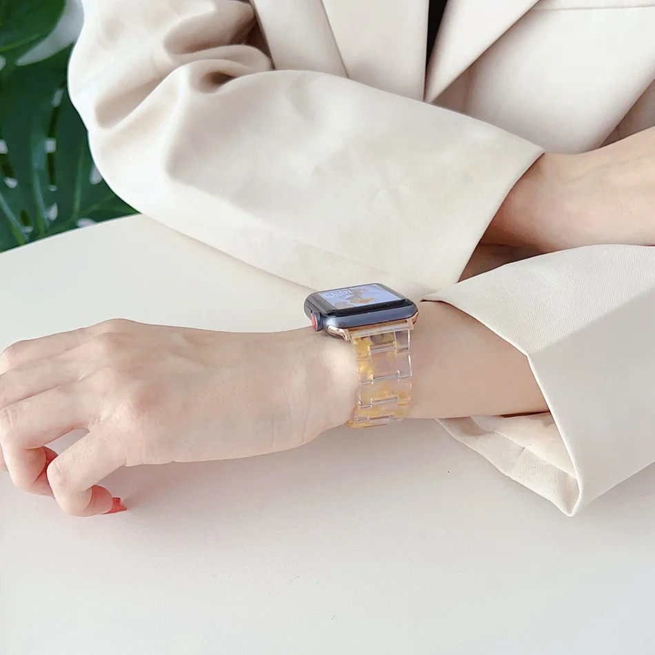 Resin Strap For Watch Series 9 8 7 6 SE 5 4 3 45/44/42/41/40/38mm Fashion Print Band Hard Bracelet For iWatch ULtra 2 49mm 241220