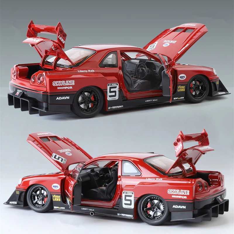 Free shipping 1 24 Nissan Skyline Ares GTR R34 Alloy Modified Wide Body Sports Diecast Raing Car Model Sound and Light Kids Toy Gift