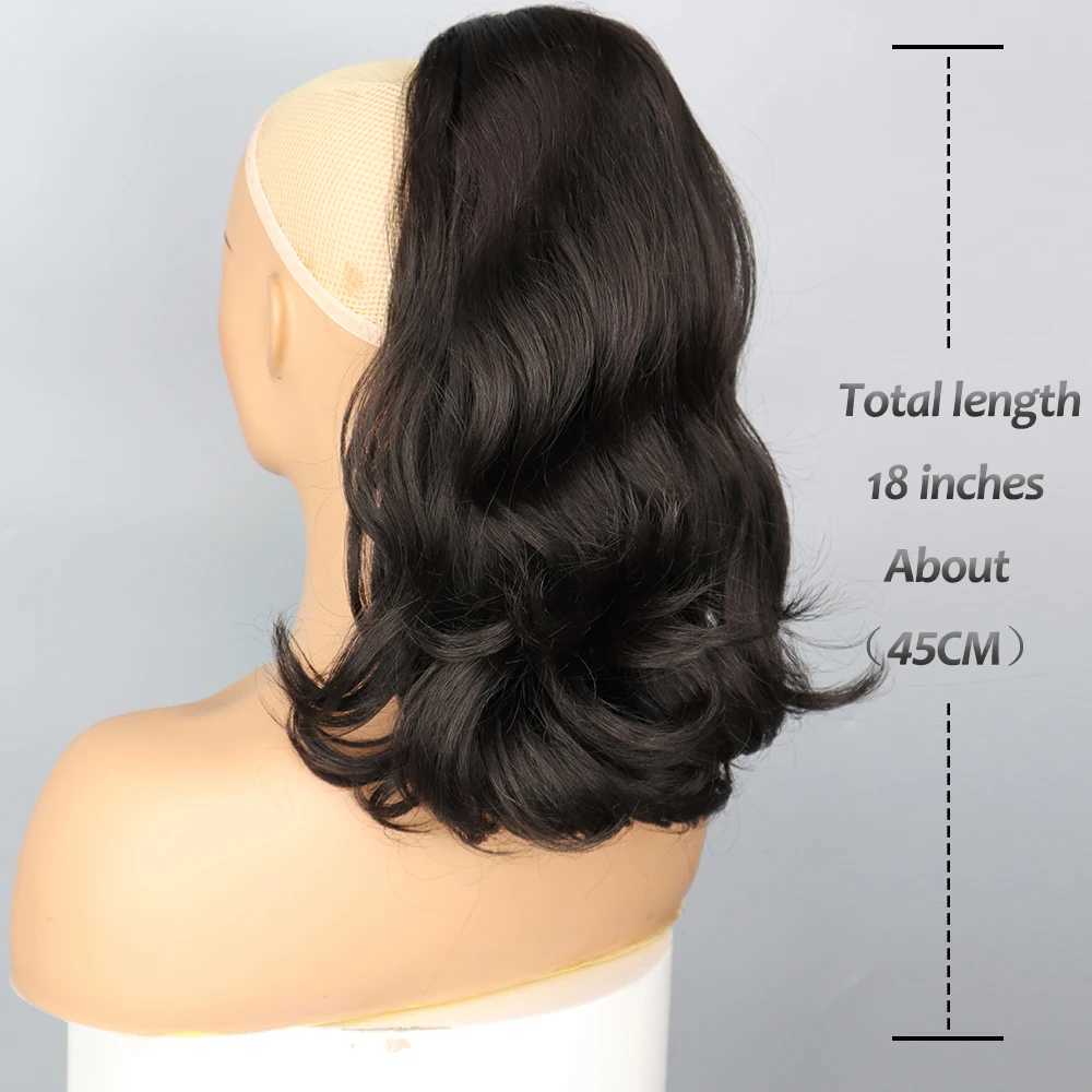 Synthetic 18 Tail Warping Curly Wave Drawstring Ponytail Hair Extension With 2 Plastic Comb Black Brown HairXJ241221