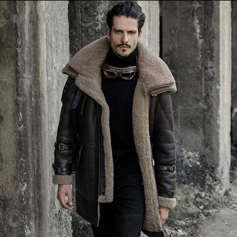 Winter Mens PU Leather Jacket Nordic Ethnic Style Leather Velvet Mens Coat Thickened Medium and Long Coat 241216