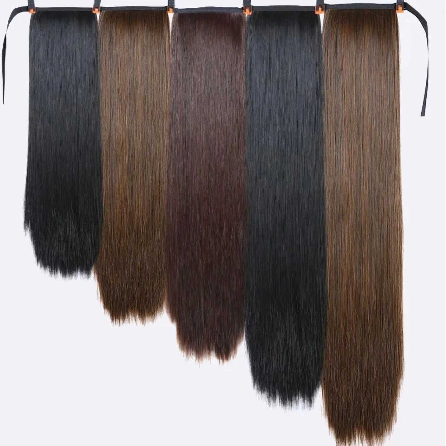 45-85cm Synthetic Long Straight Ribbon Fake Ponytails Clip on Hair Tail Extensions Strap ponytail Hair Pieces With HairpinsXJ241221