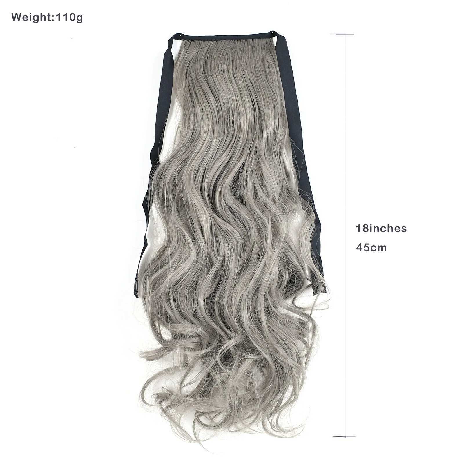 Jeedou Synthetic Ponytails Gray Color Long Straight Wavy Hair Ribbon Drawstring Ponytail Hair Extension HairpieceXJ241221