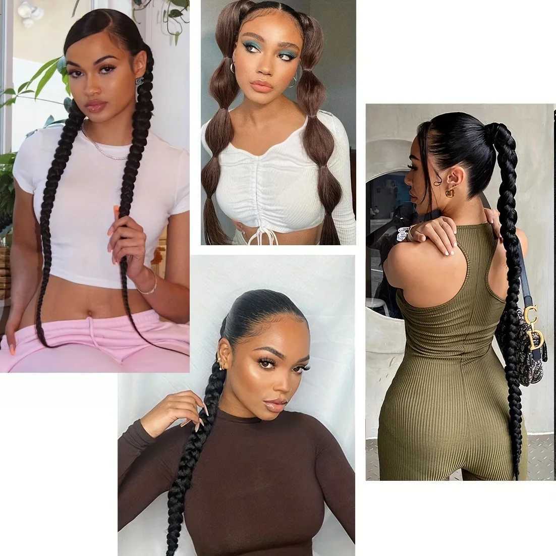 Braid DIY Ponytail Extensions Synthetic With Hair Tie Wrap Around Hair Braid Extensions Tail Rubber Band Hair Ring 28 Inch OmbreXJ241221
