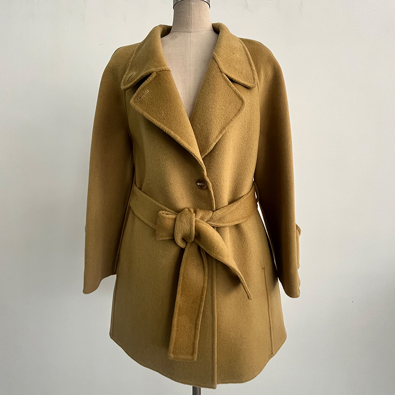 Chic Ladies' Knit Wool Blend Overcoat with Belt Feature - Stylish Cold Weather Protection