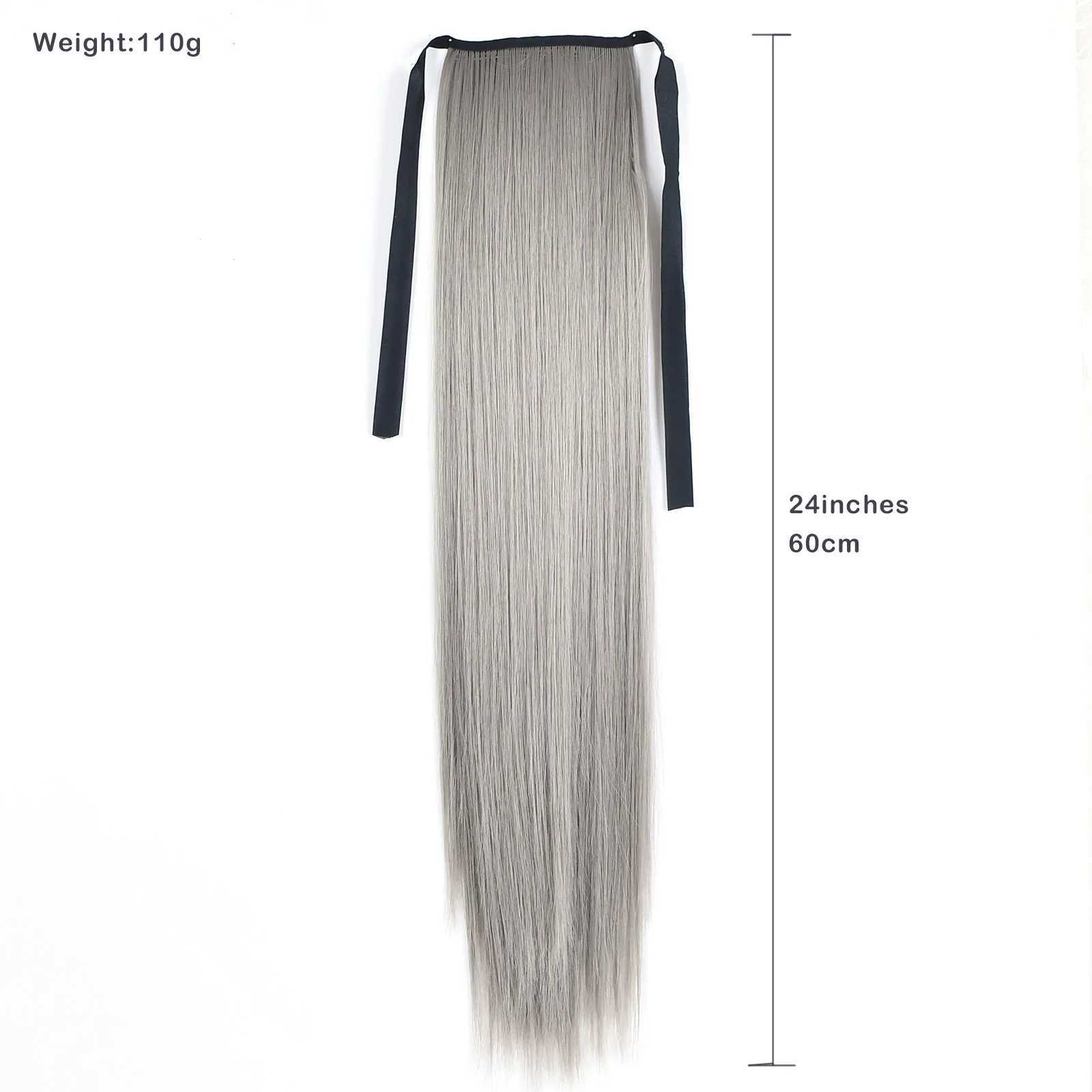Jeedou Synthetic Ponytails Gray Color Long Straight Wavy Hair Ribbon Drawstring Ponytail Hair Extension HairpieceXJ241221