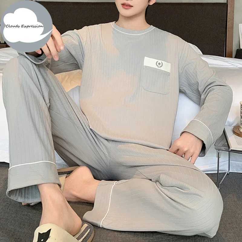 Spring Plus 5XL Knitted Pjs Full Length Mens Pajama Set Mens Pajama Plain Casual Wear W241221