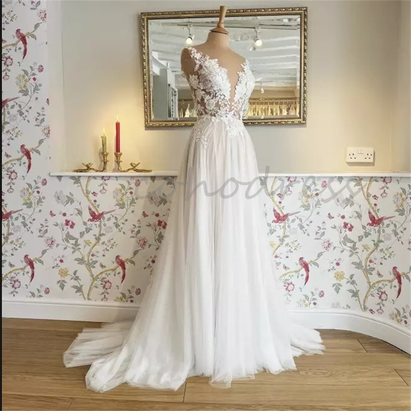 Fairy Cape Sleeve Boho Wedding Dress Ilusion Lace Bohemian Bride Dress A Line Tulle Country Bridal Gown Beach Civil Robe De Mariage 2025 Amazing Vesti
