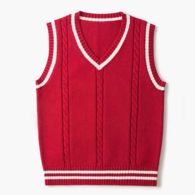 Striped White Knitted Sweaters for Men Blue Sleeveless Man Clothes V Neck Vest Red Waistcoat Jumpers Sweat-shirt Cigaret CottonXJ241221
