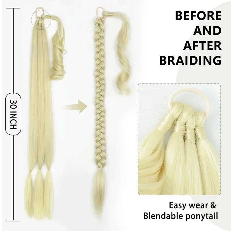 30 Inch Braided Ponytail with Rubber Synthetic DIY Blonde Braids False Hair Ponytail for Women Long Braid Horse Tail ExtensionsXJ241221