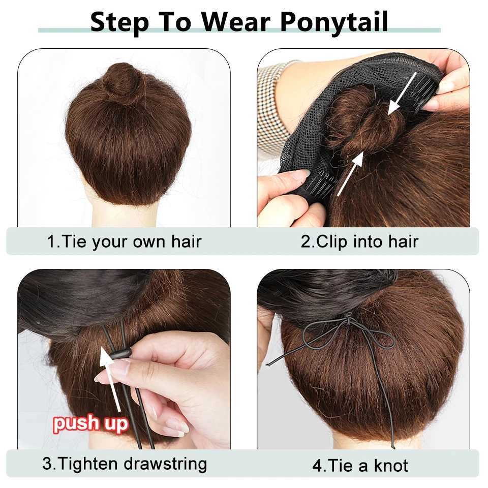 Vigorous Synthetic Long Body Wavy Drawstring Ponytail for Women Synthetic Wave Hair Extension Clip in Hairpiece Black Fake HairXJ241221