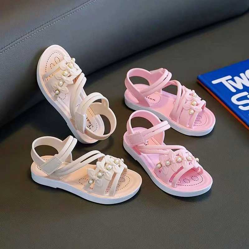 Sneakers 2024Chic Toddler Girls Flower Adorned Open Toe Sandals - Comfy Non-Slip Sole with Easy Hook and Loop Closure for Casual Wear H241221