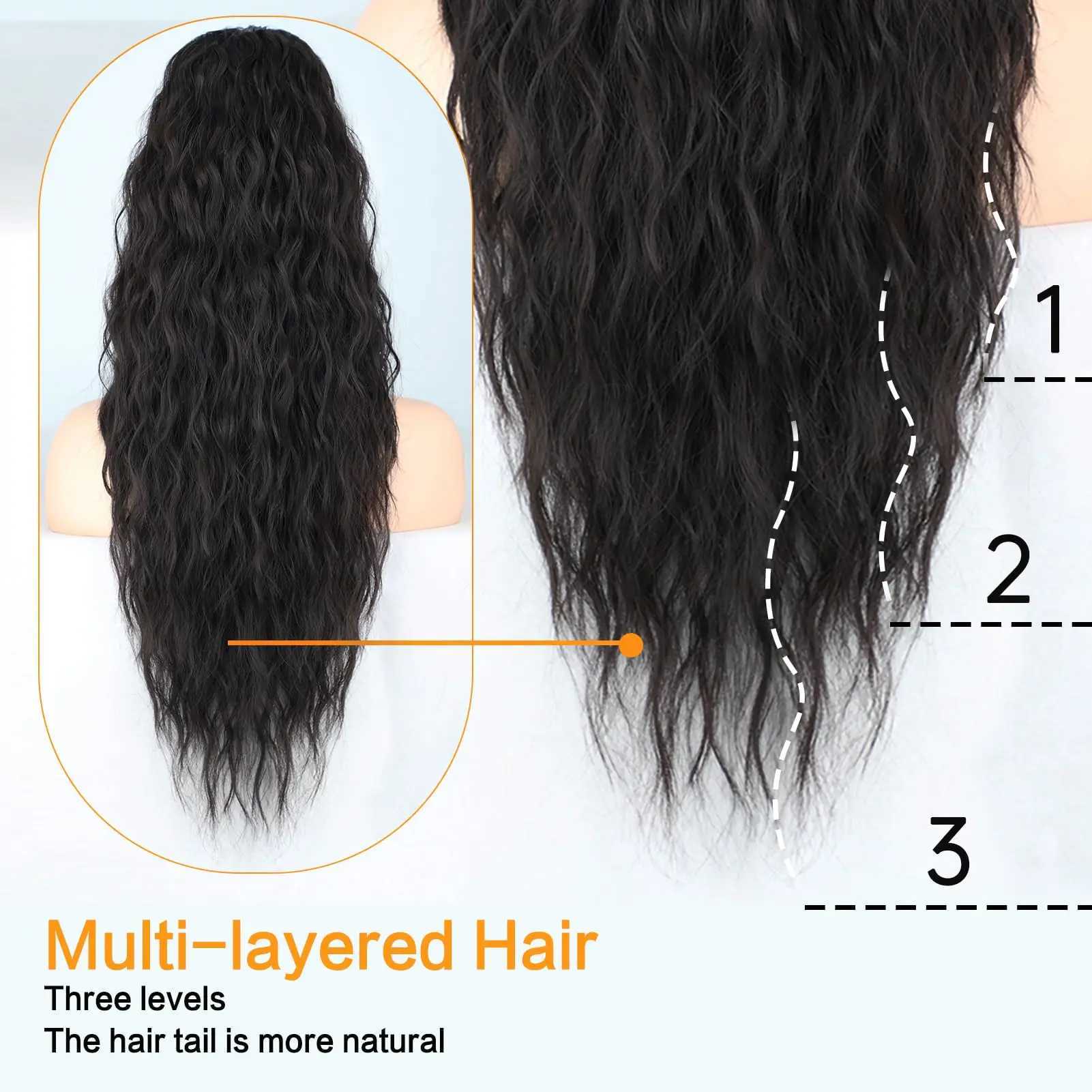 65CM synthetic black drawstring corn wave ponytail extension female curly wavy clip in ponytail hair extension accessoriesXJ241221