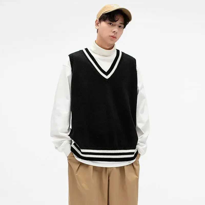 Mens Knitted Vest V Neck Sweaters Male Casual Vintage Cheap New In Designer Open Streetwear Waistcoat Y2k Clothing Deals 2024XJ241221