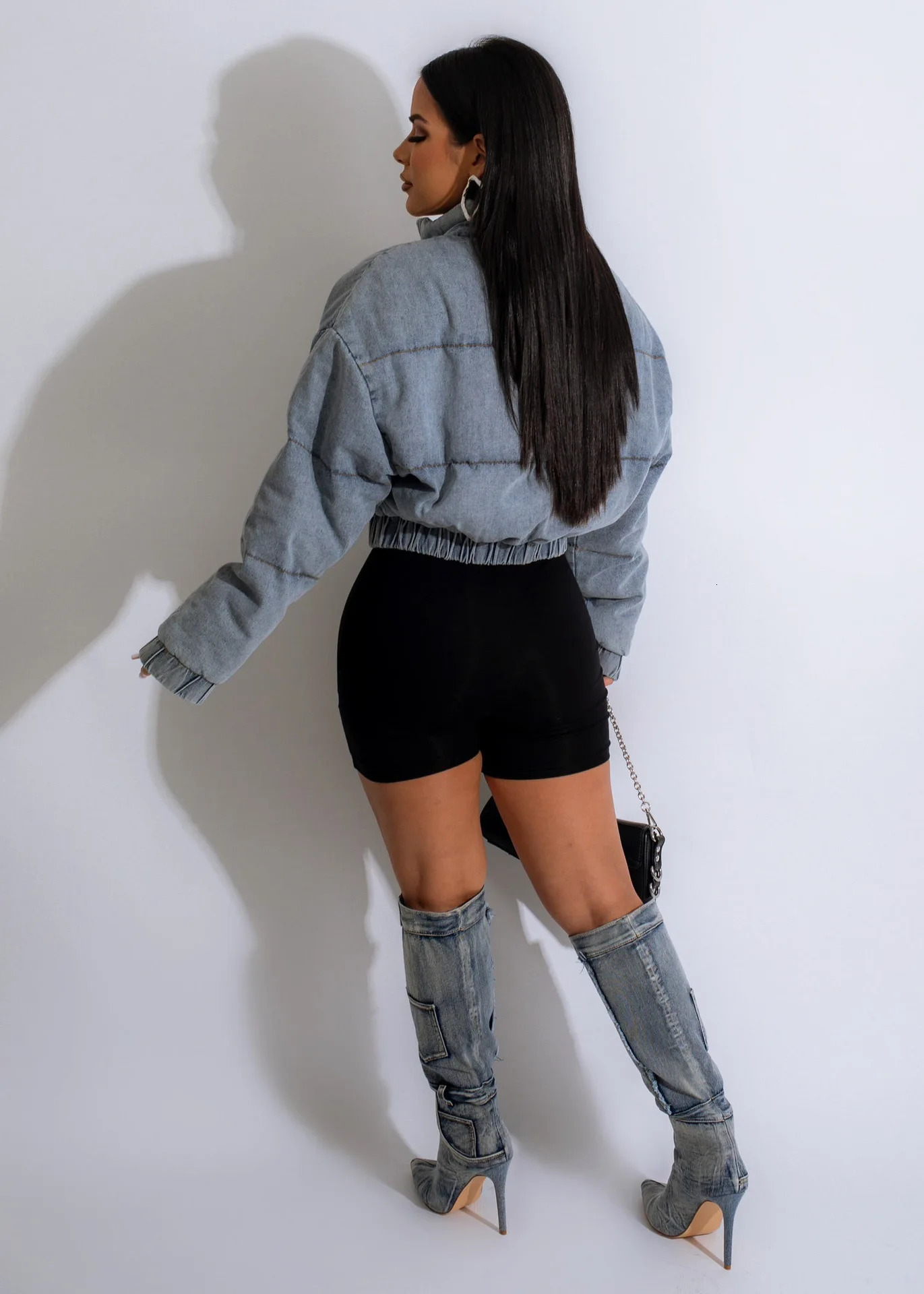 Women Jacket Winter Fashion Multi-Pocket Long Sleeve Puffer Denim Jackets Autumn Casual Thicken Crop Bubble Jeans Jacket Coat 241216