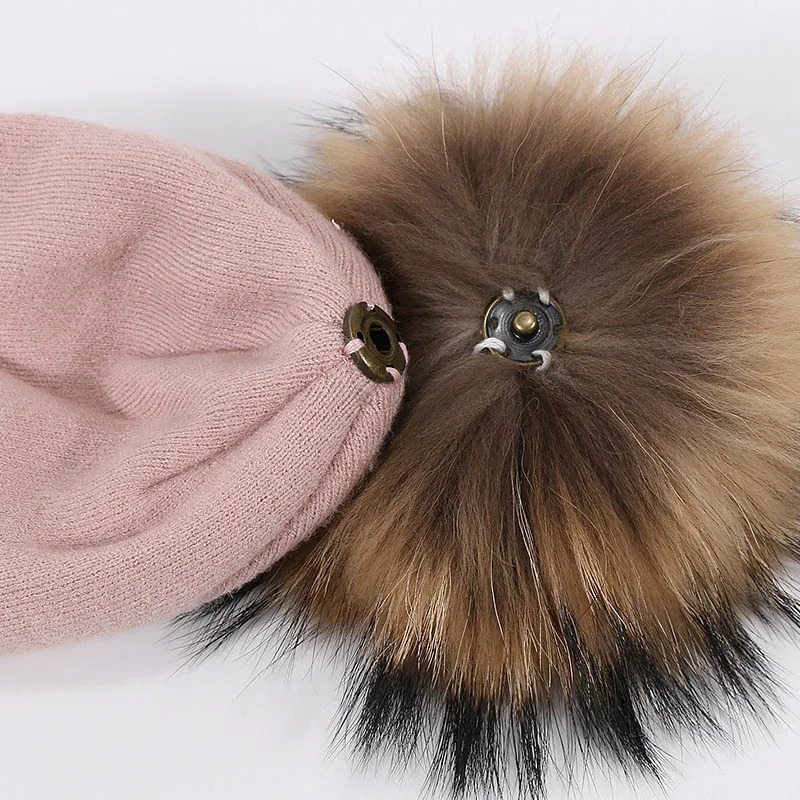 Childrens Knit Hexagonal Watermelon Beanie Hat Raccoon Fur Pom Winter Hat Boy Girl Warm Skullies Bone Kids Baby Soft Cap 241214