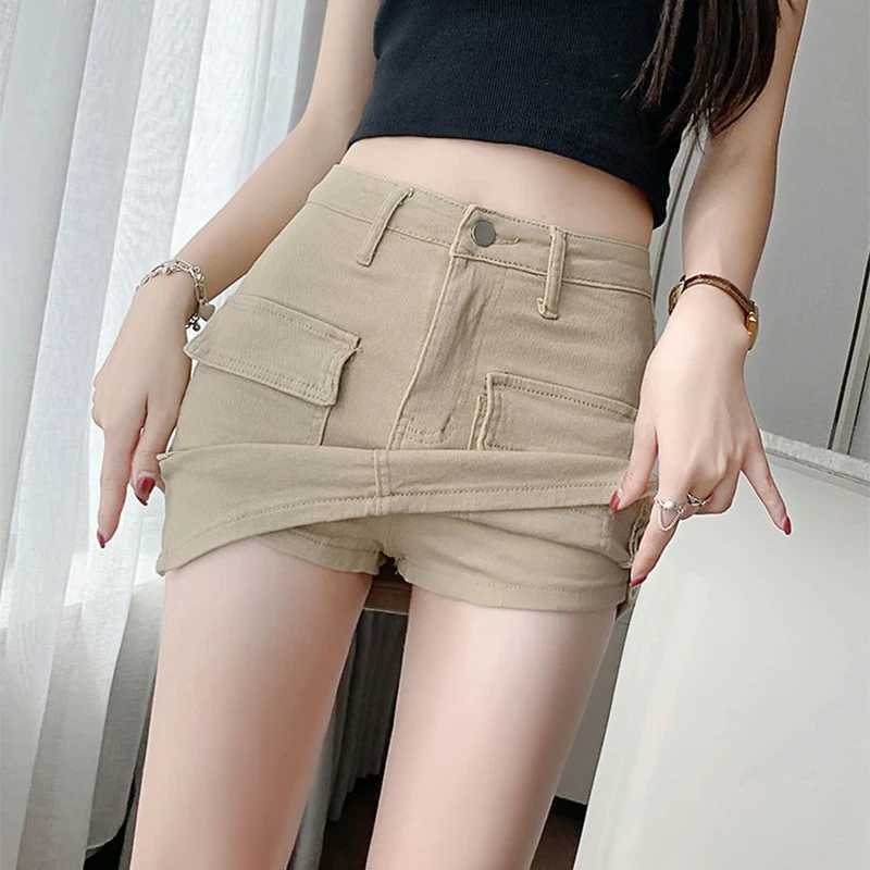Summer New Workwear Denim Short Skirt Slit Skirt European And American Hot Girls High Waist A- line Pocket Hip SkirtXJ241221