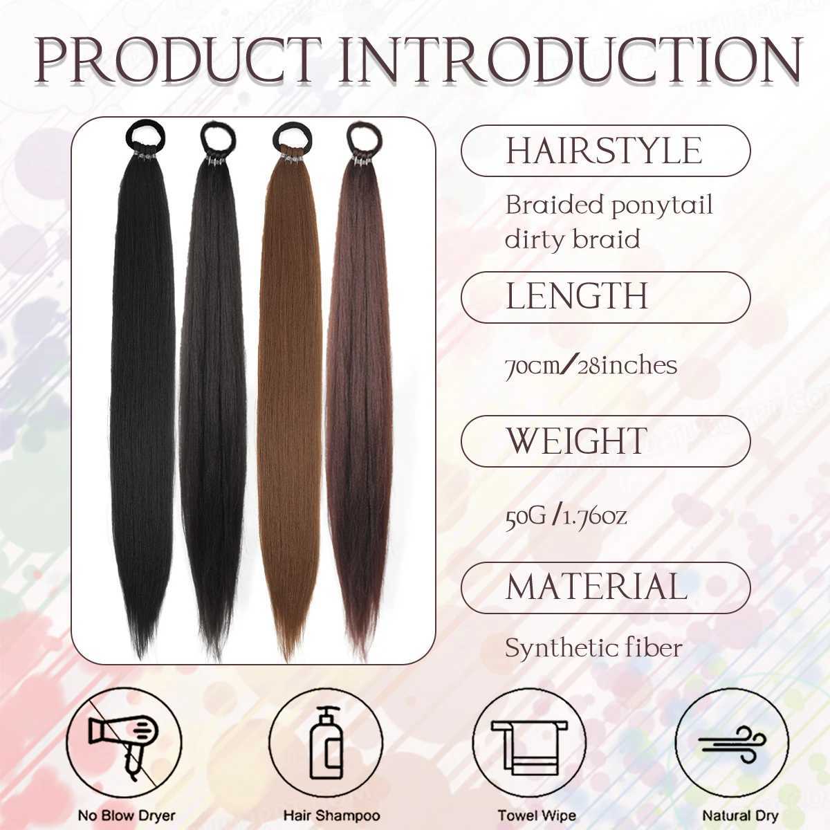 Braid DIY Ponytail Extensions Synthetic With Hair Tie Wrap Around Hair Braid Extensions Tail Rubber Band Hair Ring 28 Inch OmbreXJ241221
