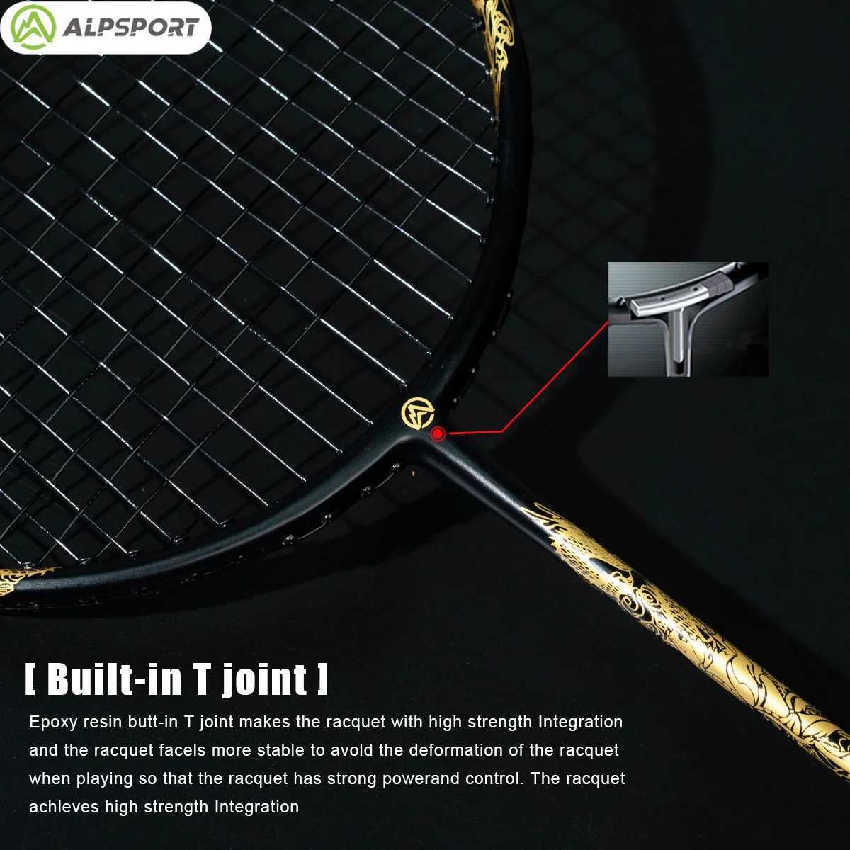 Alpsport Dragon 4U 26LBS all carbon fiber attack badminton racket with new embossed gold and black 100% original design rocketW241221
