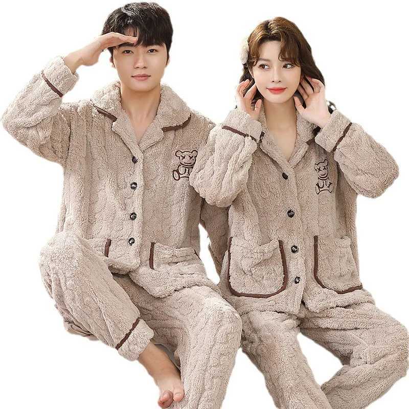 Large size 6Xl mens warm winter lovers pajamas evening gown flannel pajamas set thick pajamas long sleeves W241221