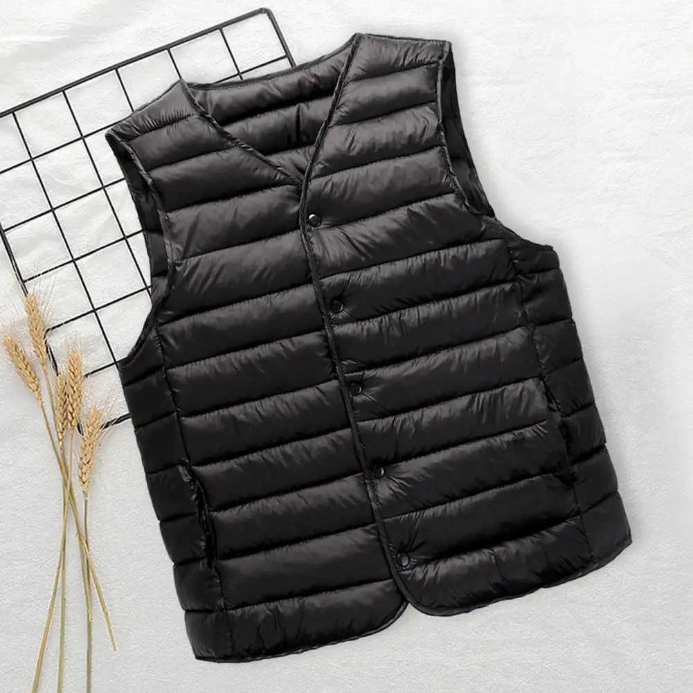 Men Vest Coat Solid Color Sleeveless Single-breasted V Neck Vest Jacket Padded Thick Cardigan Casual Warm Men WaistcoatXJ241221