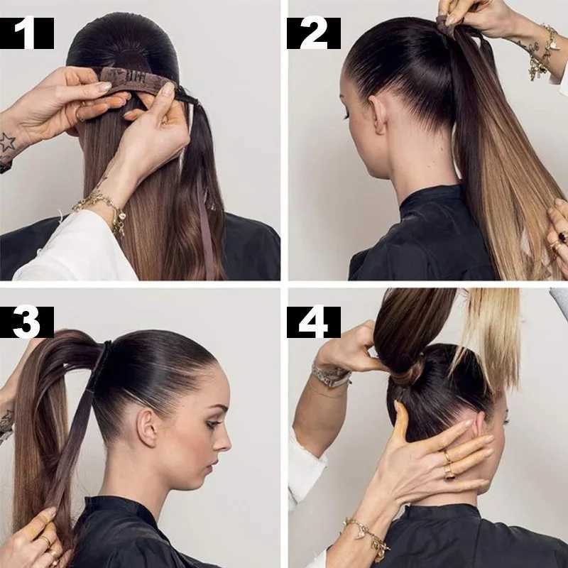 LISI GIRL Synthetic 2234 Long Straight Wrap Around Ponytail Clip in Hair Extensions Black Hairpiece HeadwearXJ241221