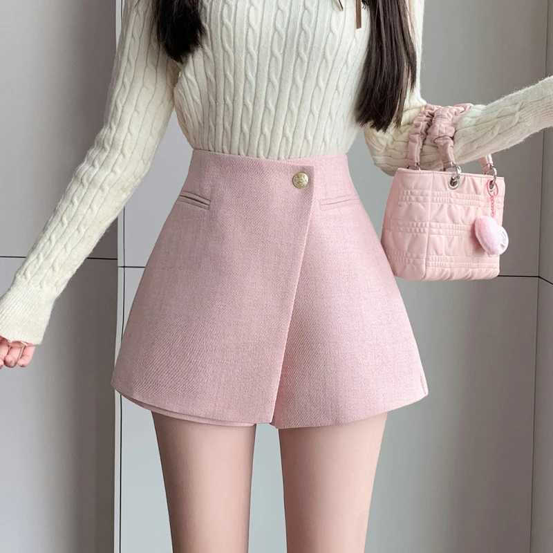 Korean Style Ladies Ele Tweed Shorts 2024 New Fashion Autumn Winter High Waist Woolen Shorts Skirts Women Casual Wool ShortsXJ241221