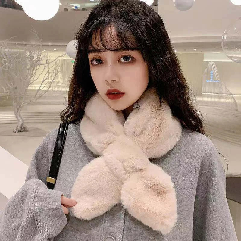 Scarf for Women Korean Autumn and Winter Solid Color Warm Rex Rabbit Fur Scarf Fur Collar Scarf Thickened Collar 241220