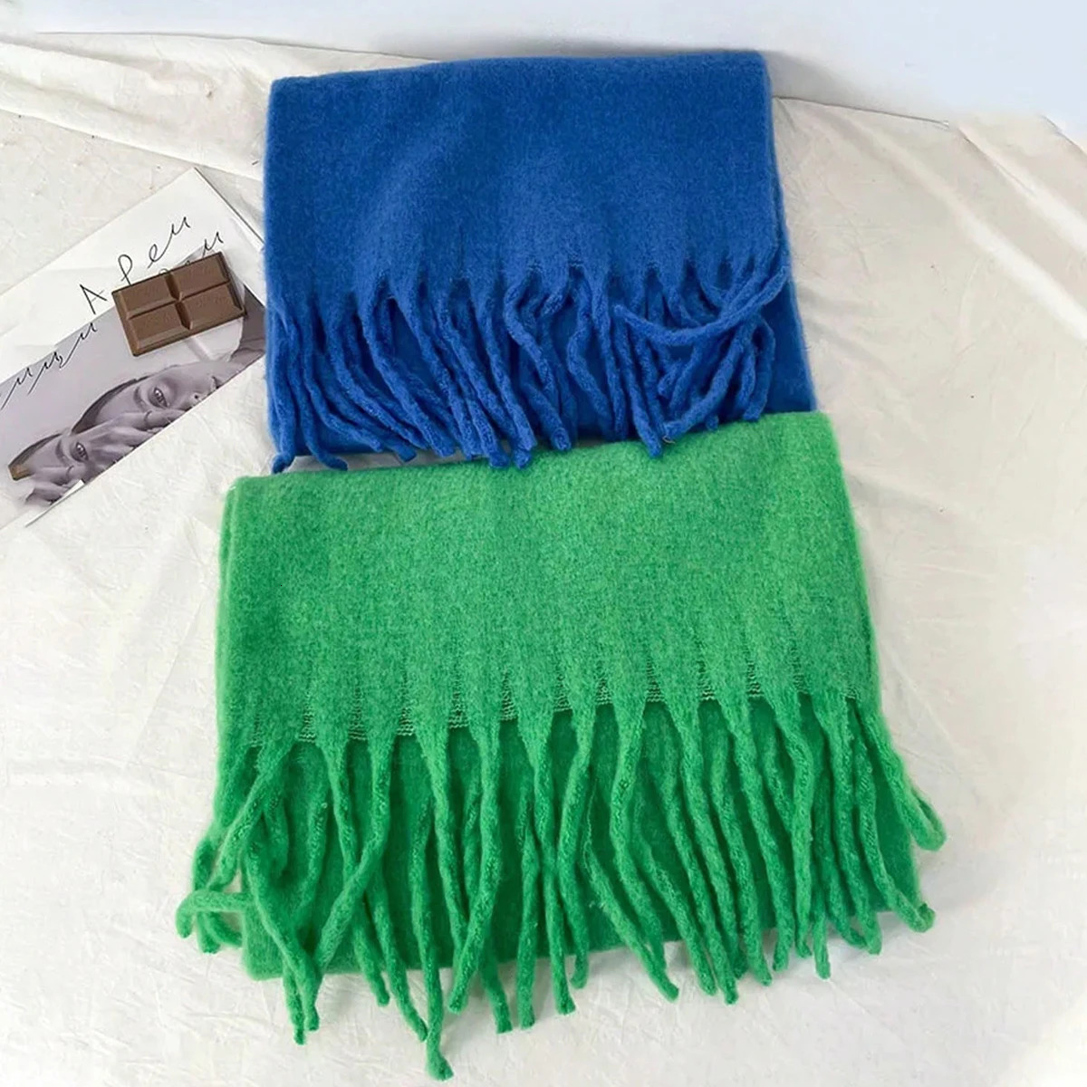 1pc Women Thick Shawl Wraps Cashmere Scarf Winter Warm Solid Color Blanket Scarves Long Tassel Hijab 241220