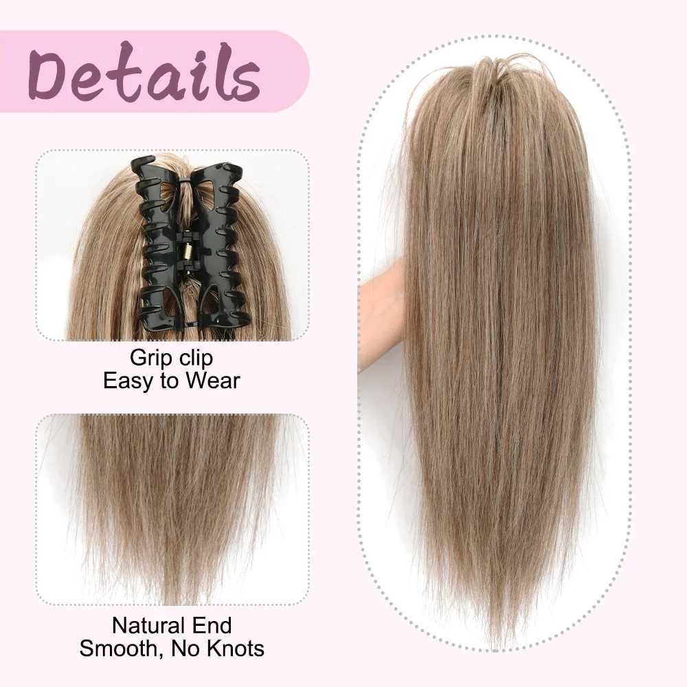 Synthetic 16Inch Claw Clip Ponytail Hair Extensions Waterfall Straight Ponytail Blonde Brown Heat Resistant Pony Tail Fake HairXJ241221
