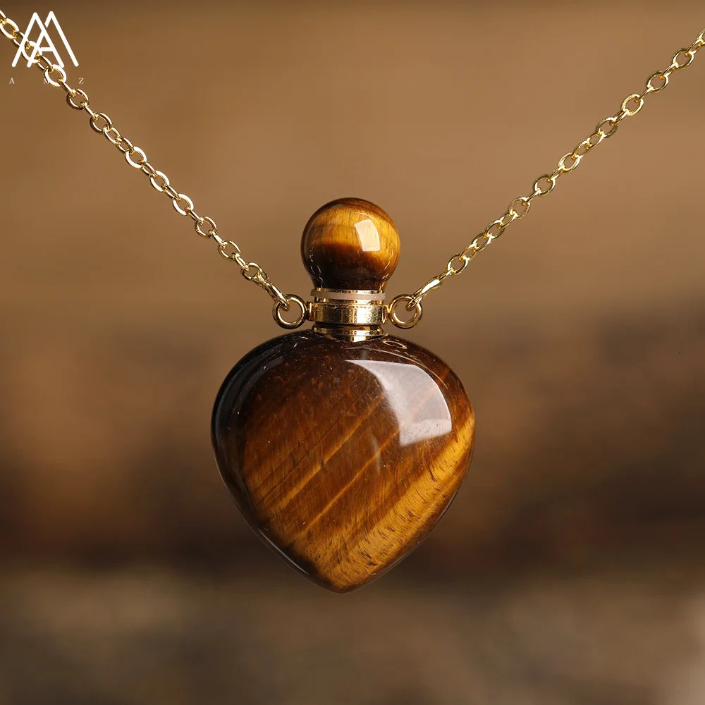 Fashion Women Heart Stone Essential Oil Pendant Necklace Roses Amethysts Quartz Perfume Bottle Necklace Jewelry Gift Dropship 241220