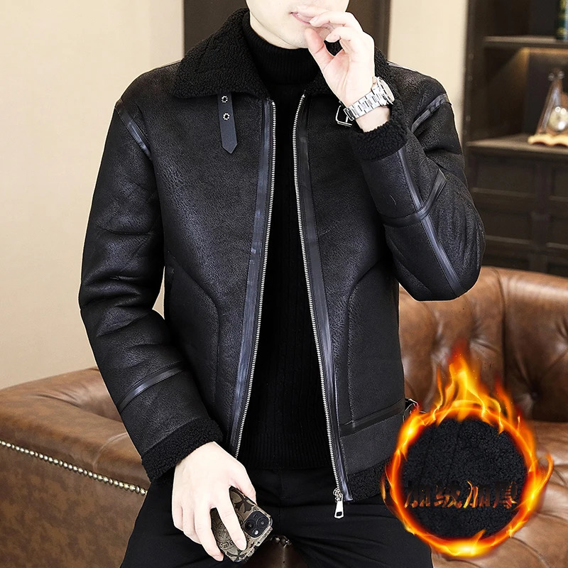 Winter Motorcycle Leather Jacket Men Plus Velvet Padded Warm Fur integrated Leather Jacket Casual Business Overcoat M-3XL 241216