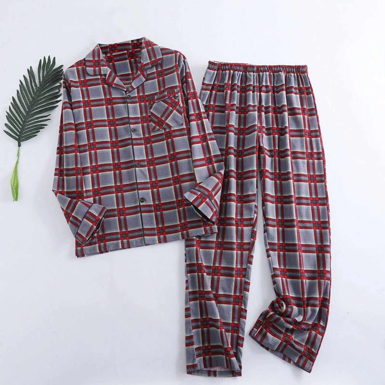 Mens family suit plain weave multi-color warm flannel long sleeved mens pajamas spring and autumn pajamas W241221