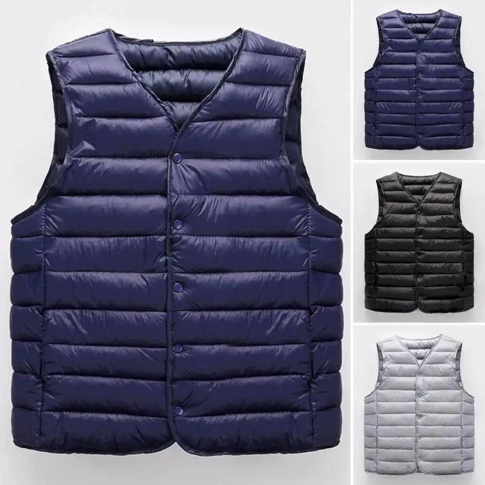 Men Vest Jacket Men Waistcoat Mens Winter V Neck Padded Vest Coat Thick Warm Windproof Single-breasted Cardigan for Casual PlusXJ241221